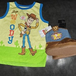 NWT Toy Story 4 Sherif Woody Plush Slippee Boots sz 9/10 & Tank top sz 4t